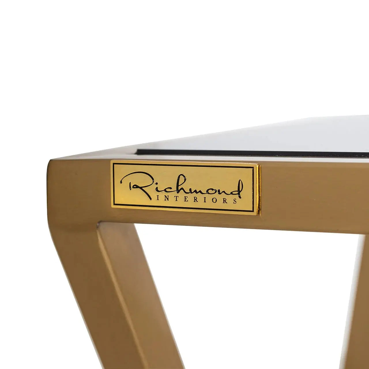 Richmond Interiors Paramount Sofa Table in Brushed Gold   Nicholas John Interiors