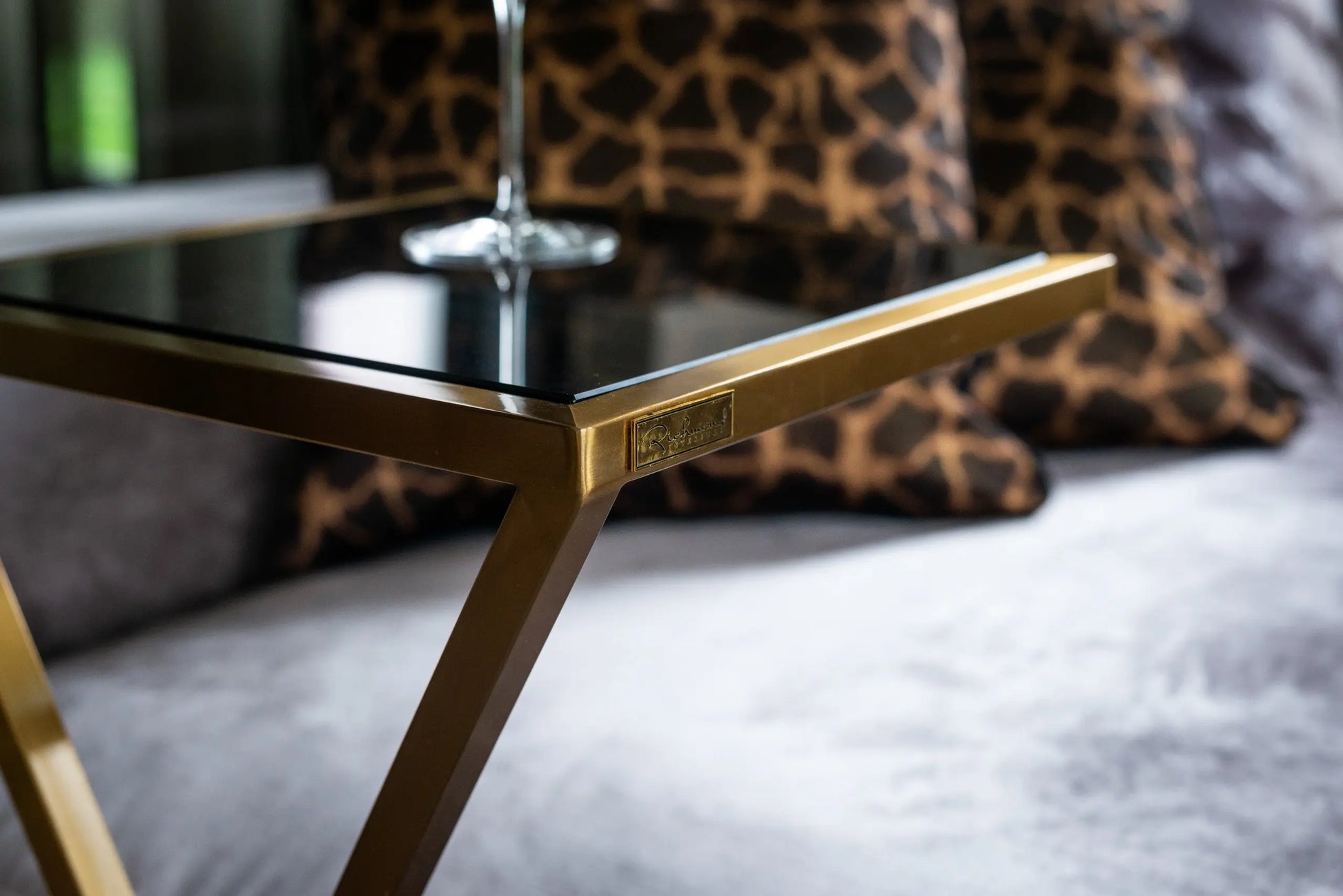 Richmond Interiors Paramount Sofa Table in Brushed Gold   Nicholas John Interiors