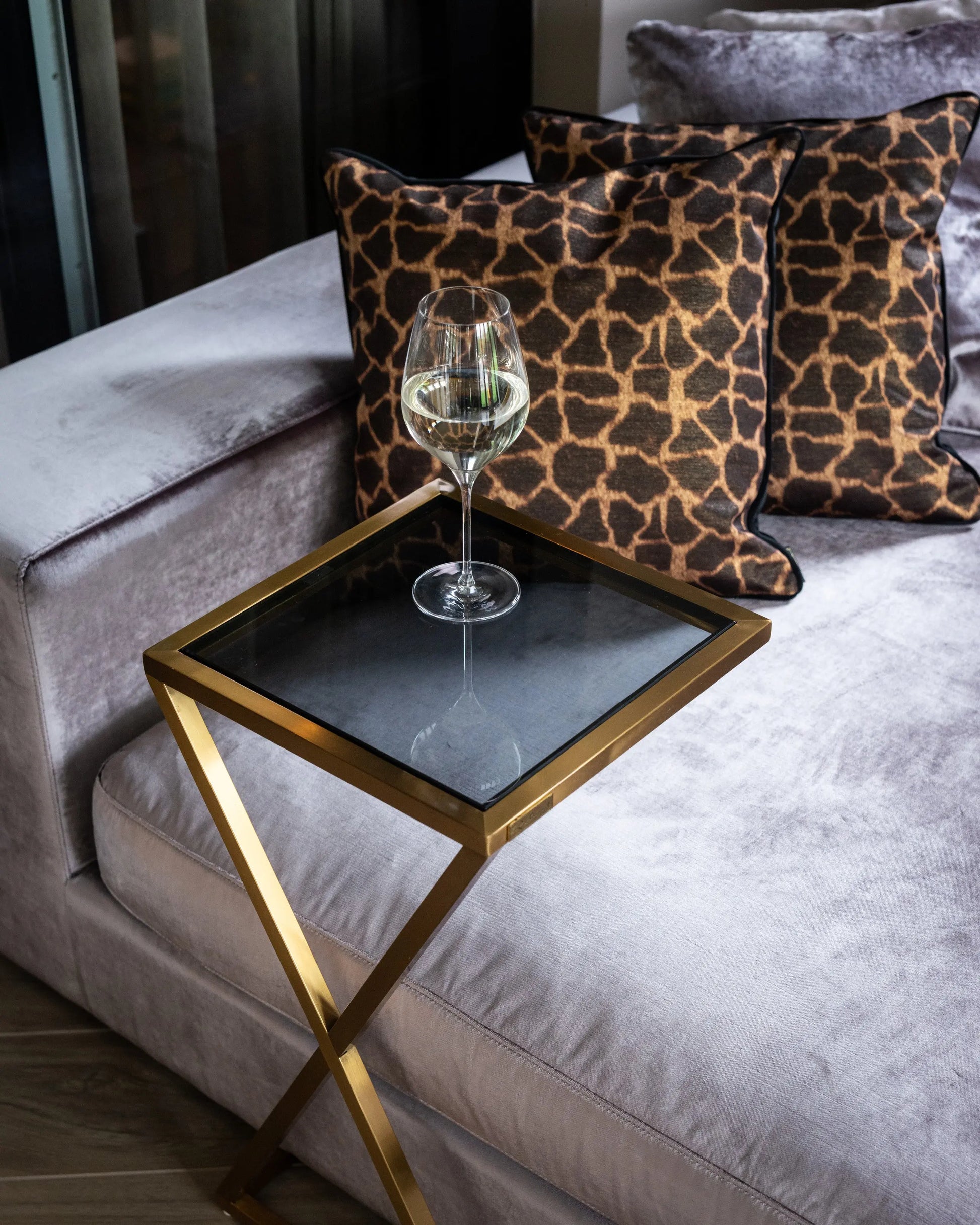 Richmond Interiors Paramount Sofa Table in Brushed Gold   Nicholas John Interiors