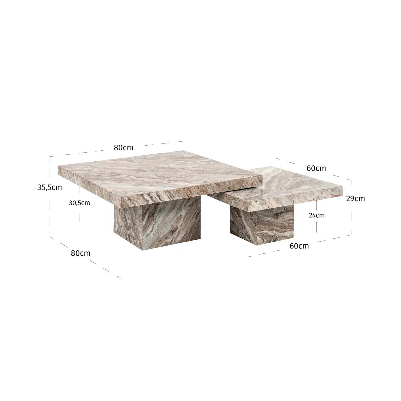 Richmond Interiors Rashford Set of 2 Coffee Table in Stone   Nicholas John Interiors
