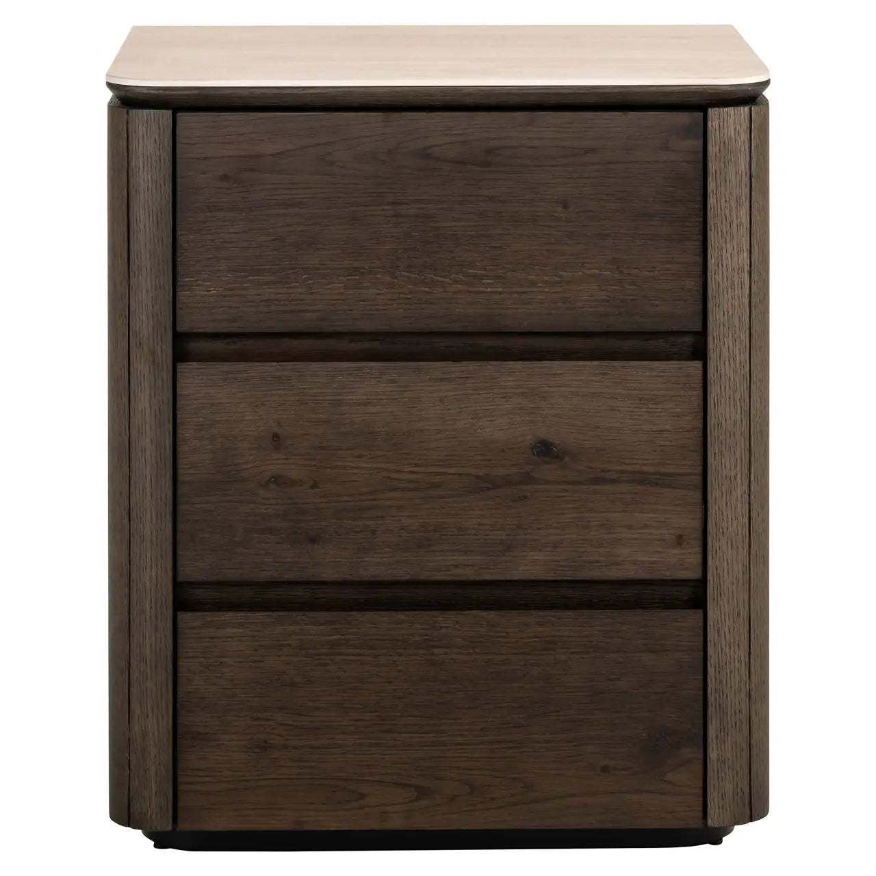 Richmond Interiors Ritz 3 Drawer Bedside in Brown – Oak & Travertine Finish   Nicholas John Interiors
