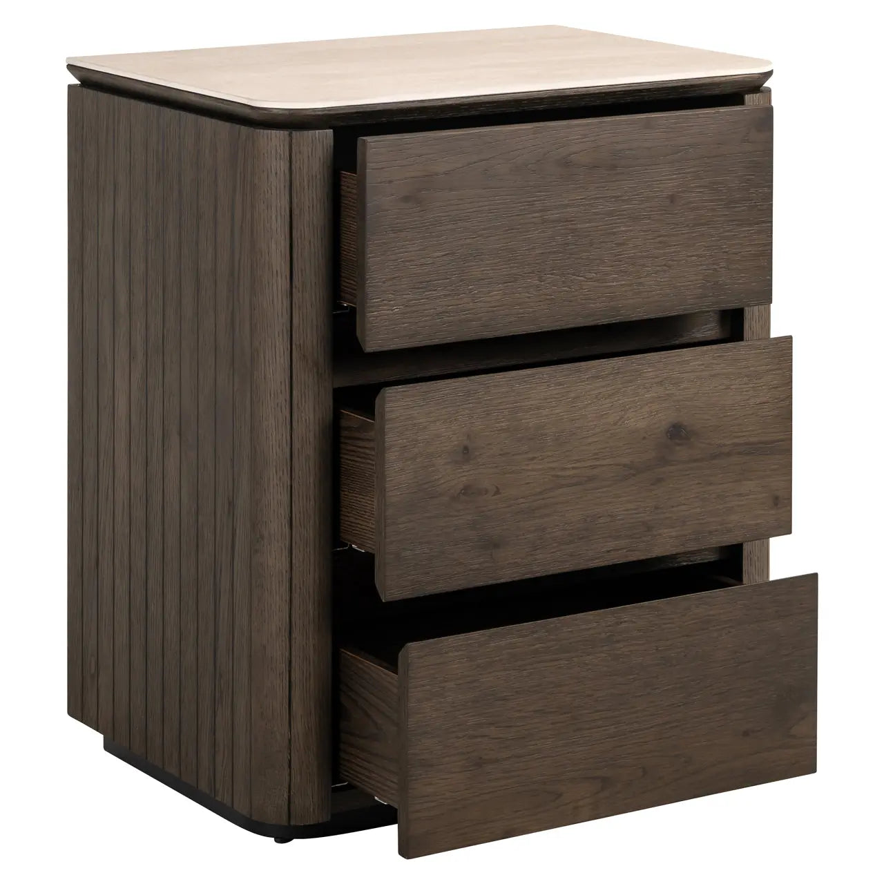Richmond Interiors Ritz 3 Drawer Bedside in Brown – Oak & Travertine Finish   Nicholas John Interiors