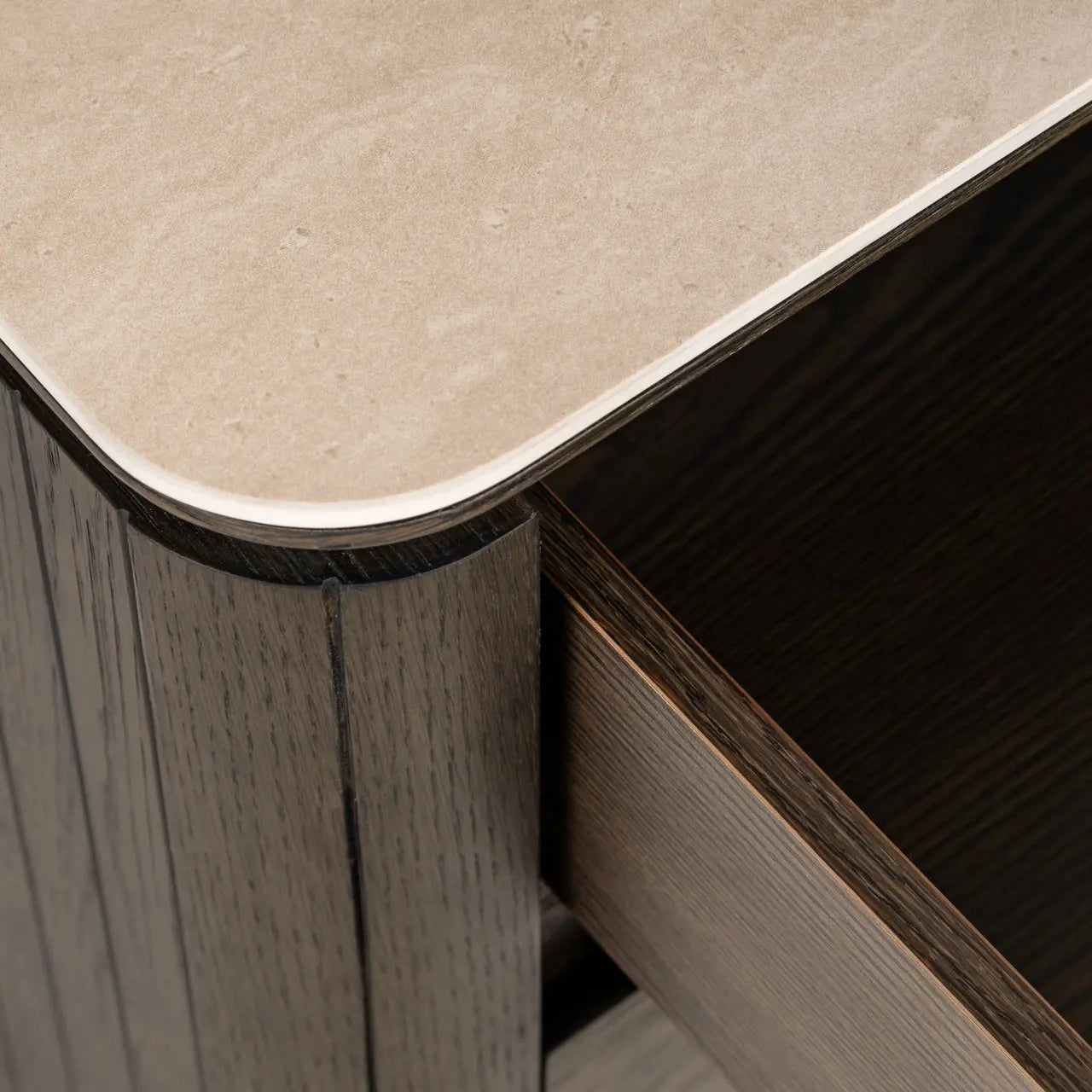 Richmond Interiors Ritz 3 Drawer Bedside in Brown – Oak & Travertine Finish   Nicholas John Interiors