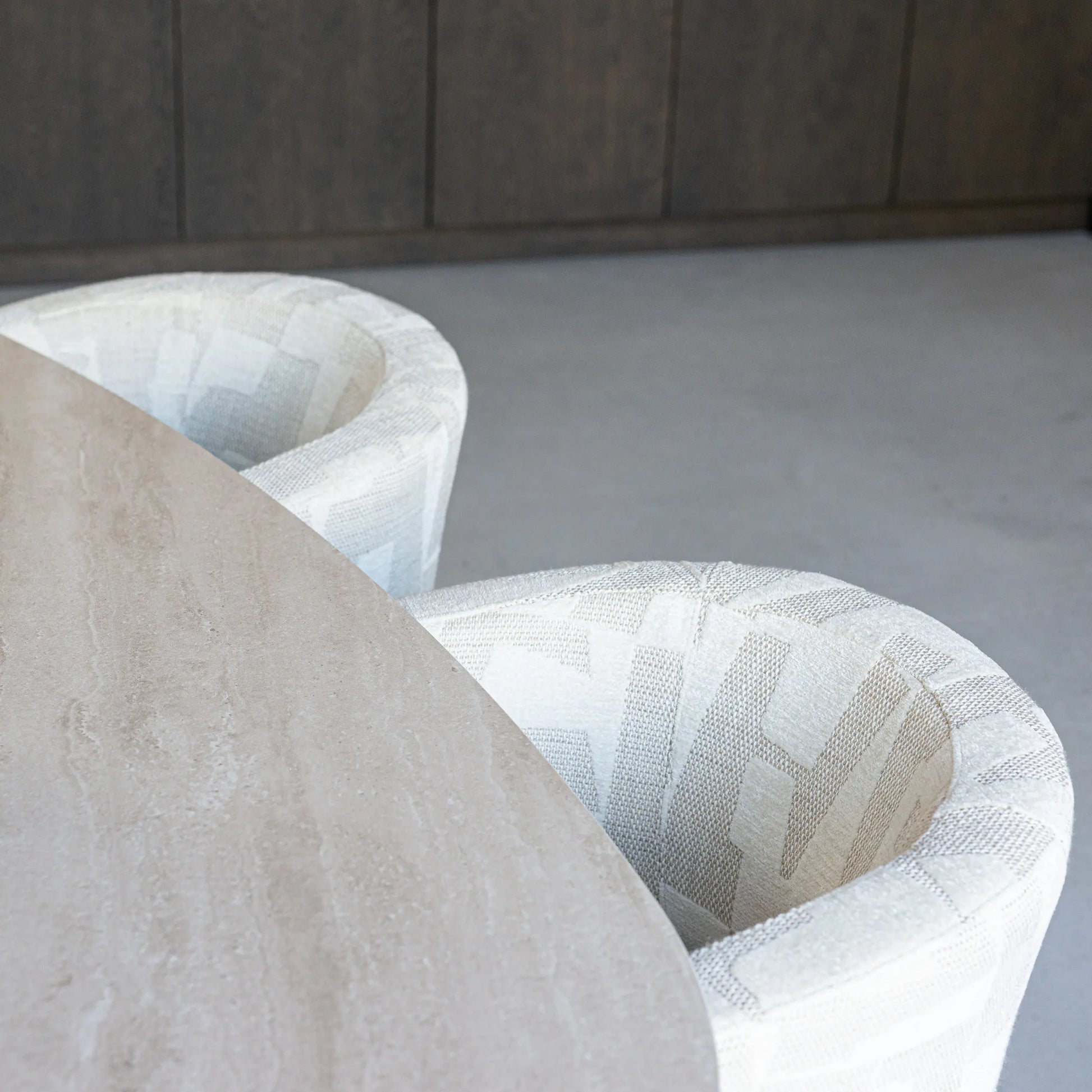 Richmond Interiors Ritz Pebble 220cm Dining Table in Beige – Sculptural Modern Dining Table   Nicholas John Interiors