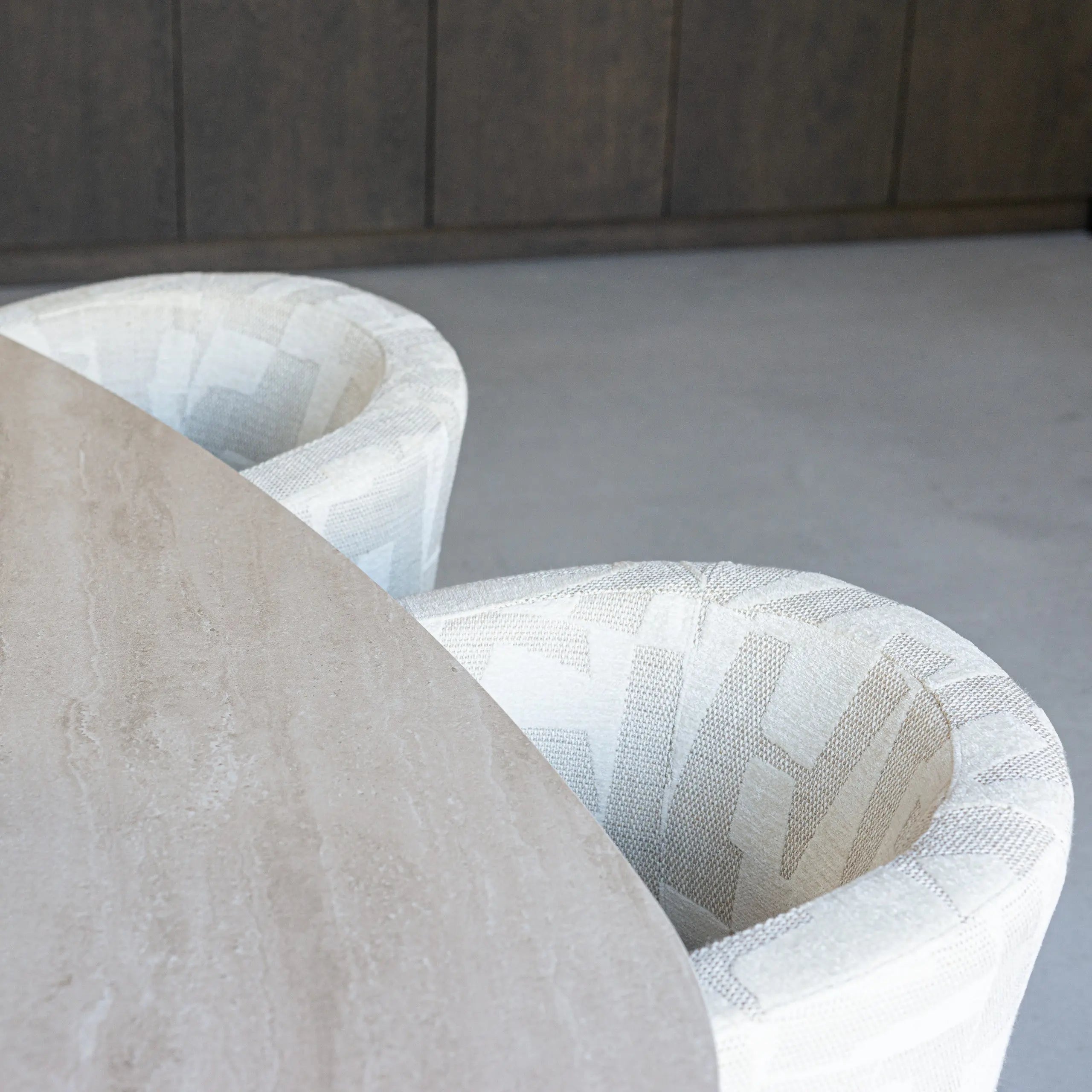 Richmond Interiors Ritz Pebble 220cm Dining Table in Beige – Sculptural Modern Dining Table   Nicholas John Interiors