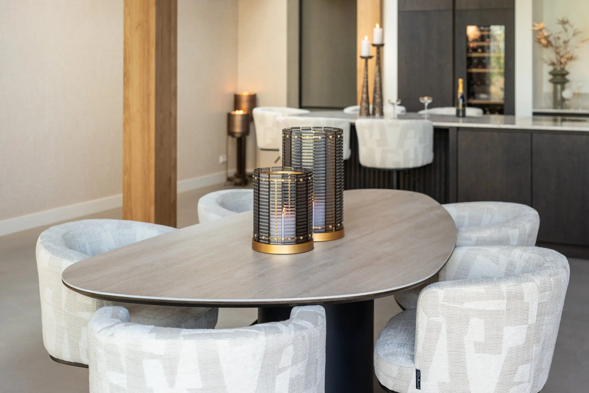 Richmond Interiors Ritz Pebble 220cm Dining Table in Beige – Sculptural Modern Dining Table   Nicholas John Interiors