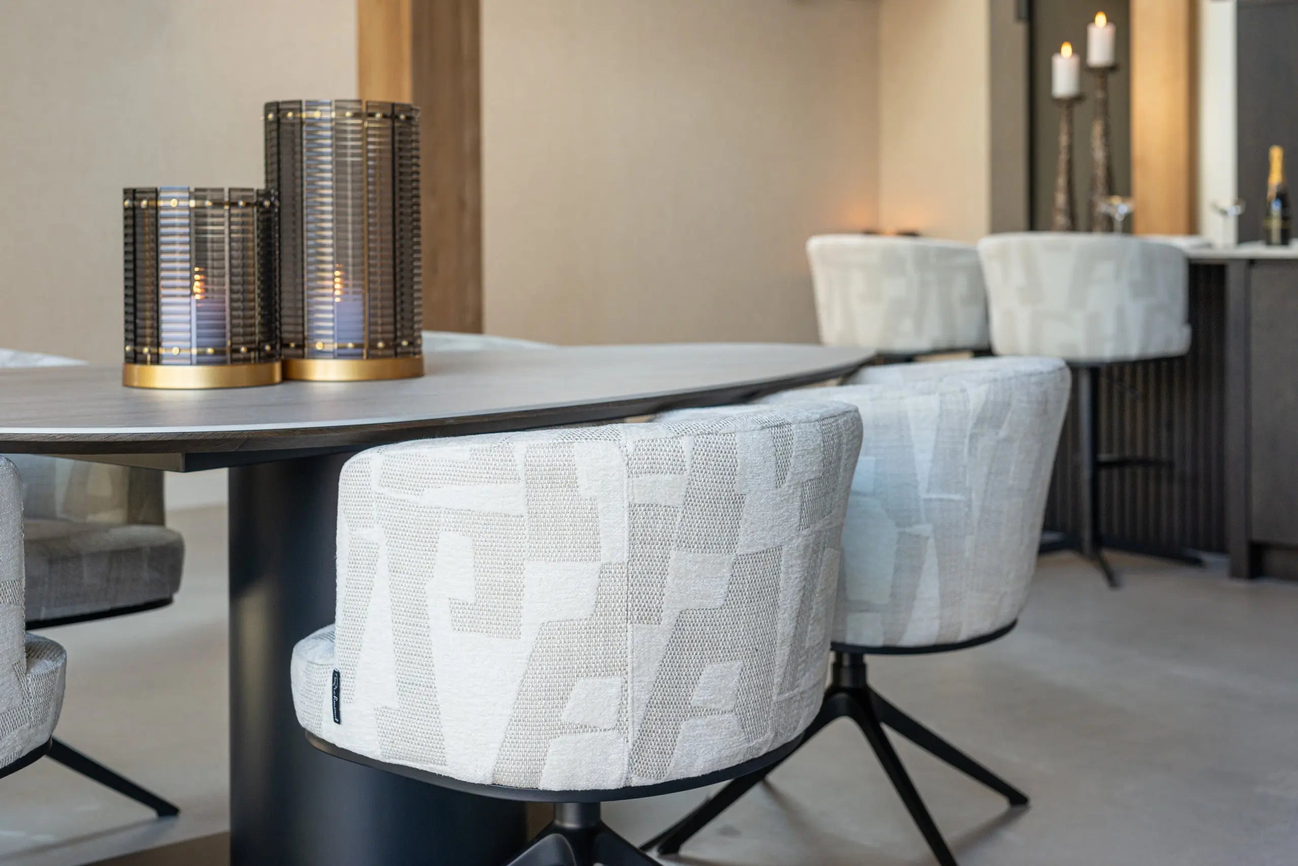 Richmond Interiors Ritz Pebble 220cm Dining Table in Beige – Sculptural Modern Dining Table   Nicholas John Interiors