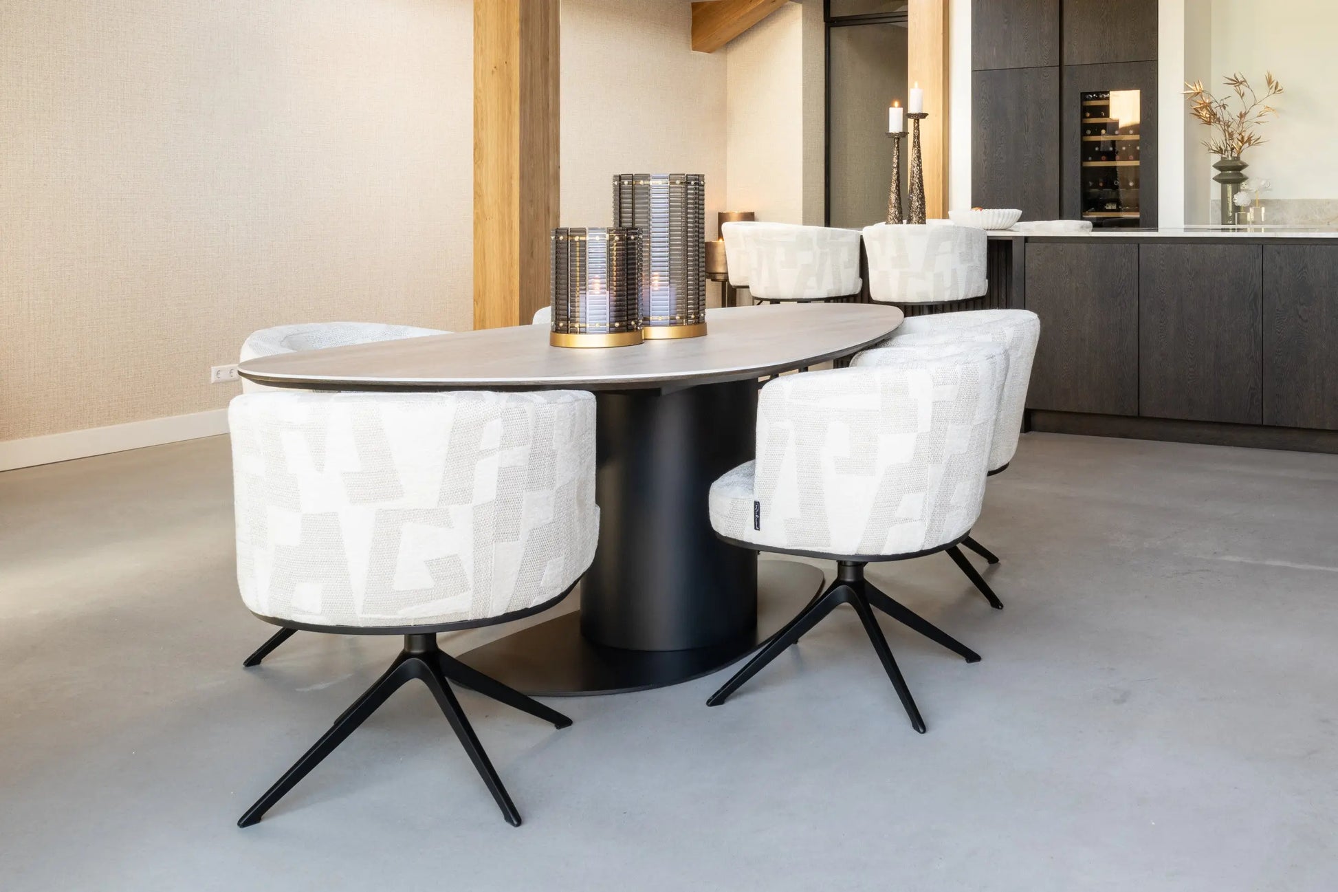 Richmond Interiors Ritz Pebble 220cm Dining Table in Beige – Sculptural Modern Dining Table   Nicholas John Interiors