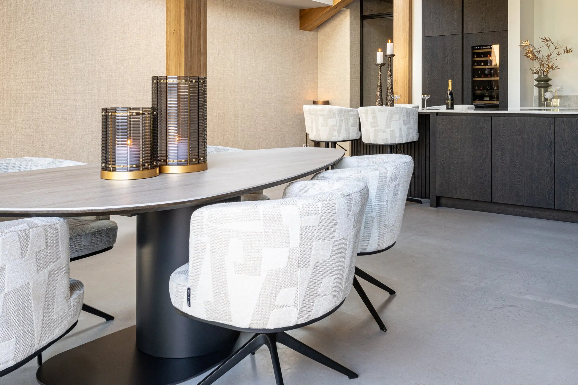 Richmond Interiors Ritz Pebble 220cm Dining Table in Beige – Sculptural Modern Dining Table   Nicholas John Interiors