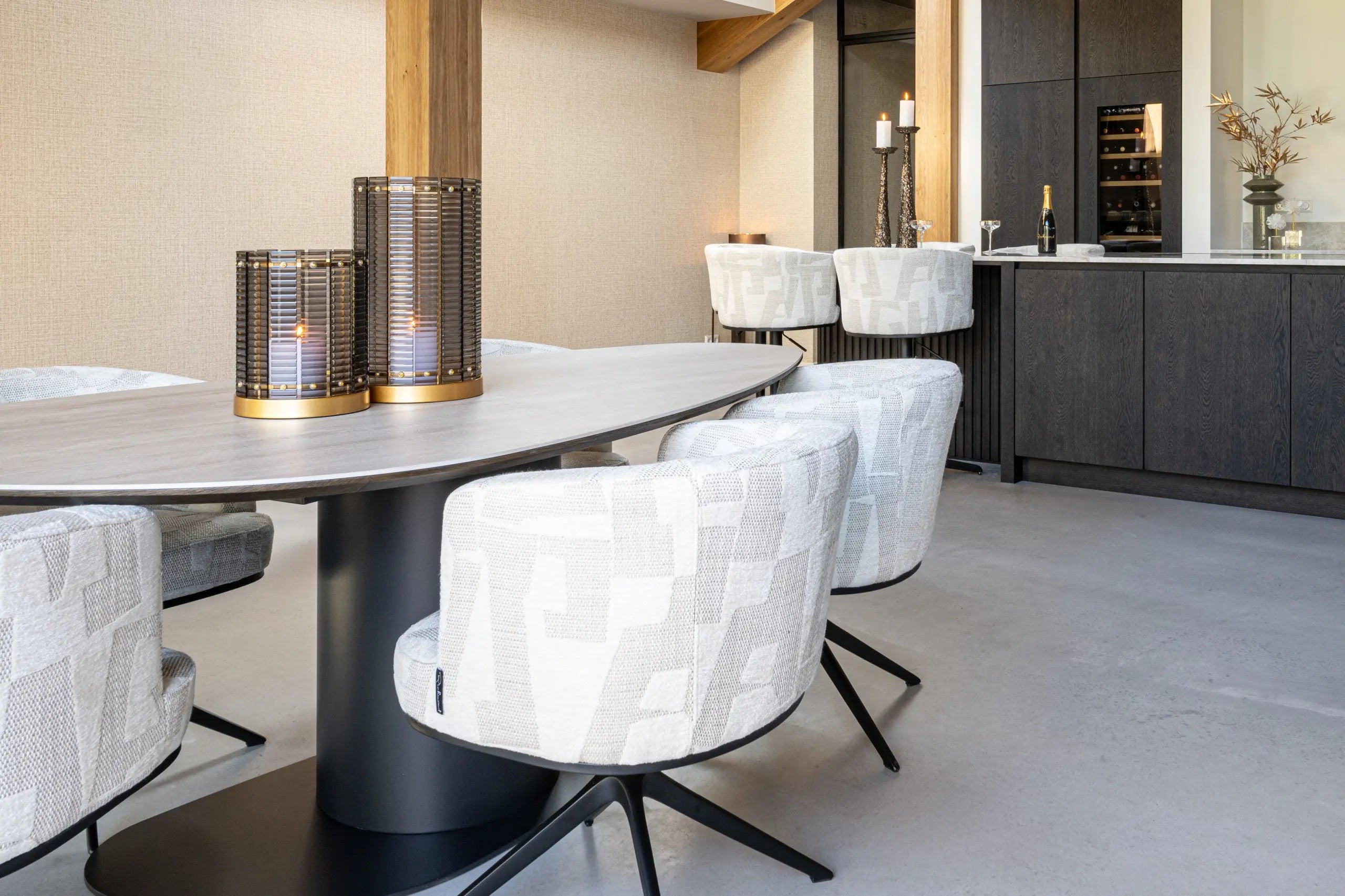 Richmond Interiors Ritz Pebble 220cm Dining Table in Beige – Sculptural Modern Dining Table   Nicholas John Interiors