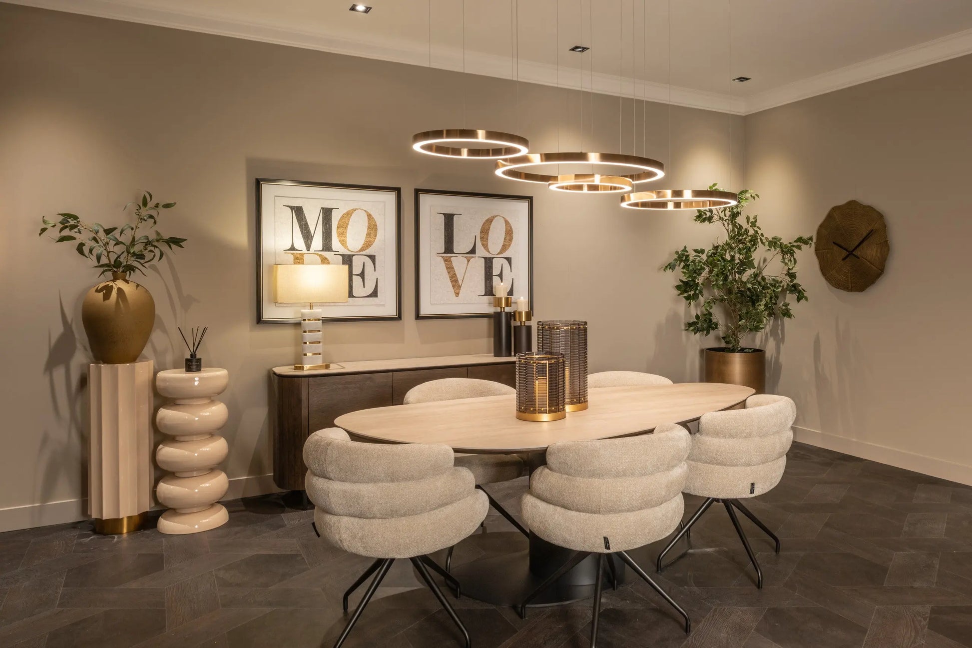 Richmond Interiors Ritz Pebble 220cm Dining Table in Beige – Sculptural Modern Dining Table   Nicholas John Interiors