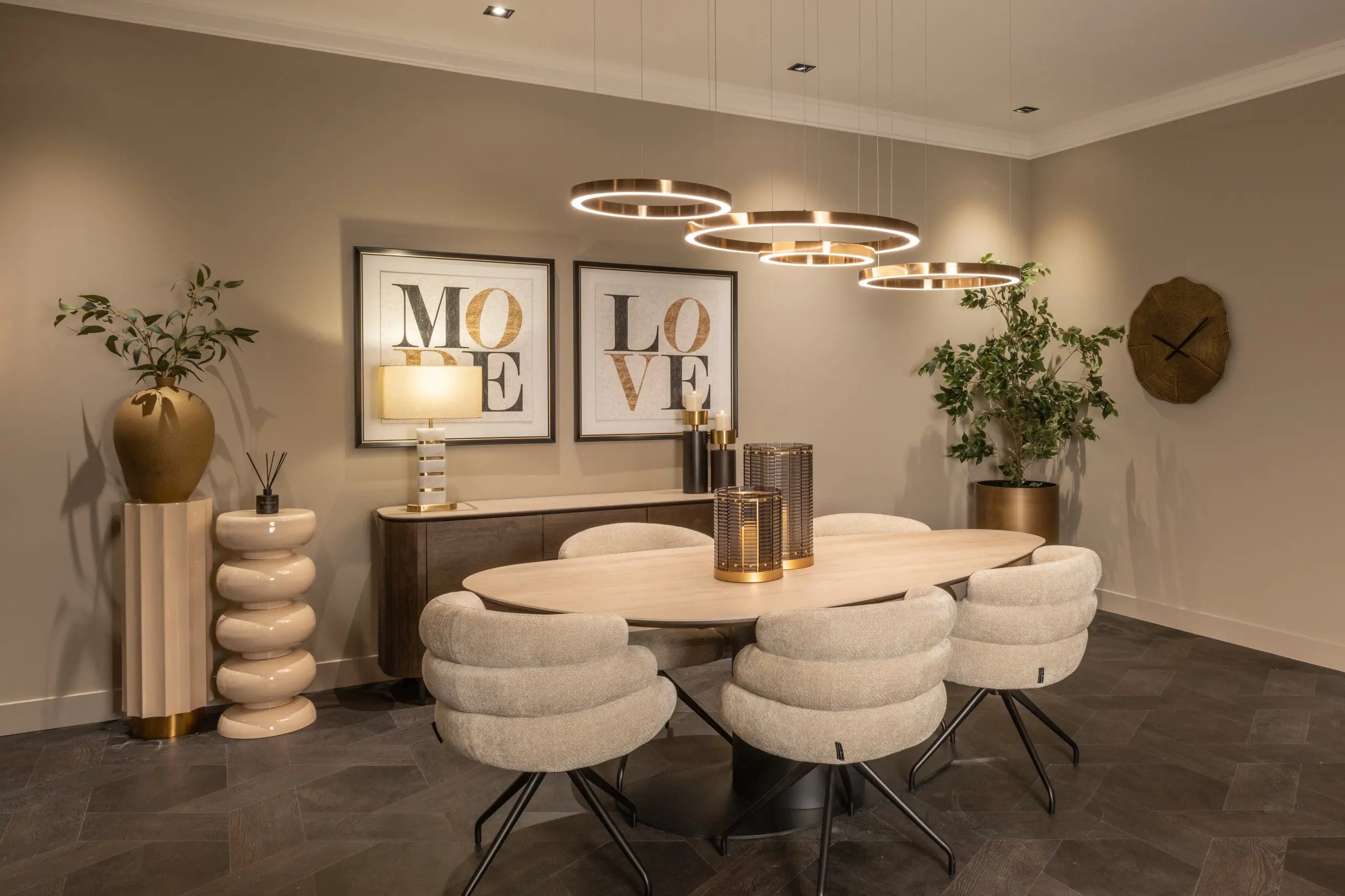 Richmond Interiors Ritz Pebble 220cm Dining Table in Beige – Sculptural Modern Dining Table   Nicholas John Interiors