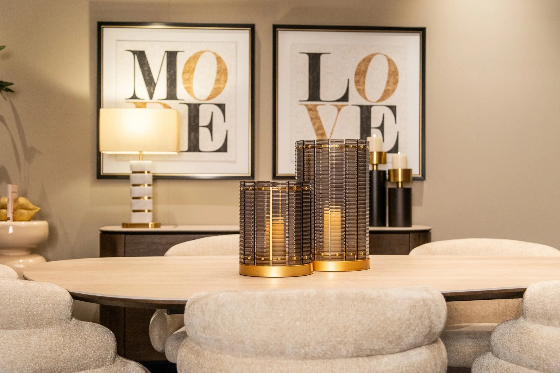 Richmond Interiors Ritz Pebble 220cm Dining Table in Beige – Sculptural Modern Dining Table   Nicholas John Interiors