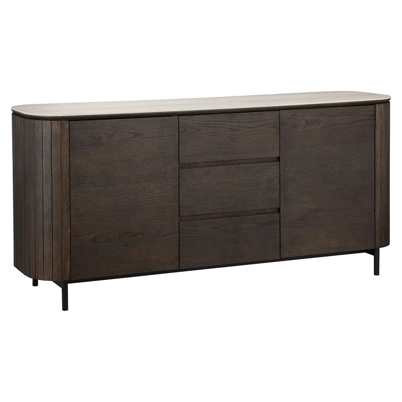 Richmond Interiors Ritz Sideboard in Brown – 2 Door 3 Drawer Cabinet with Travertine Top   Nicholas John Interiors