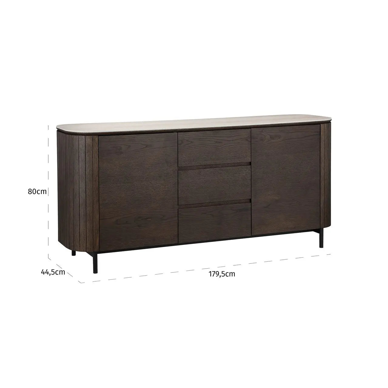 Richmond Interiors Ritz Sideboard in Brown – 2 Door 3 Drawer Cabinet with Travertine Top   Nicholas John Interiors