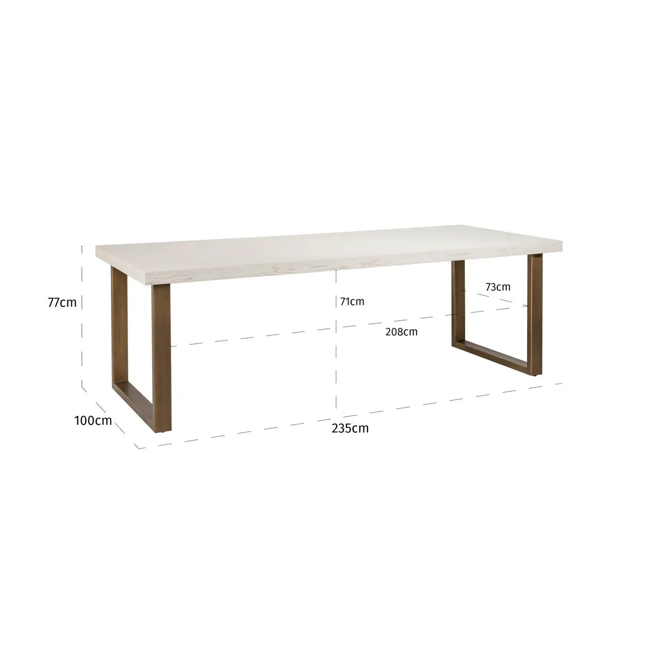 Richmond Interiors Whitebone Brass 235cm Dining Table in Verona Grey   Nicholas John Interiors