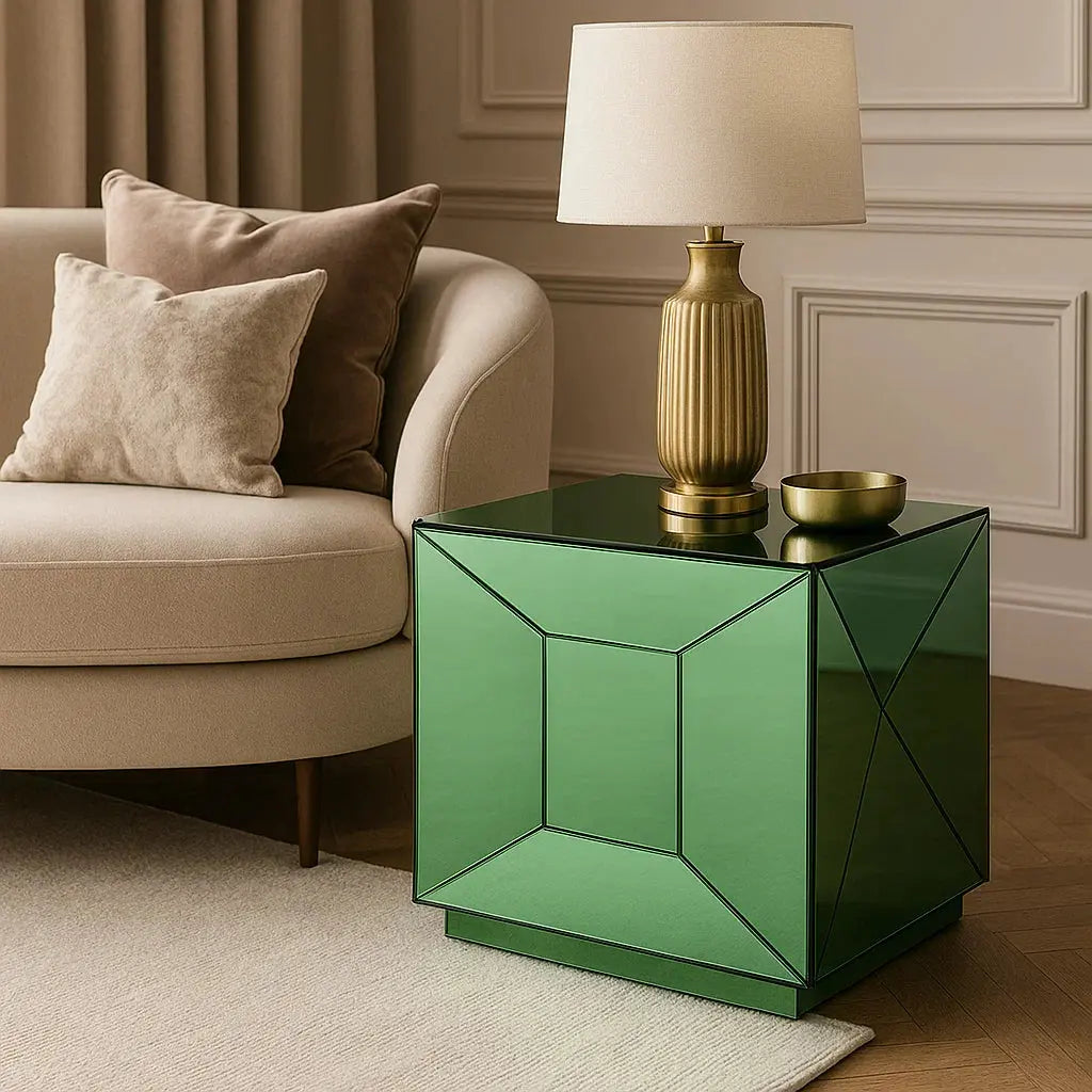 Richmond Interiors Shifra Mirror End Table in Green – Sculptural Side Table  Nicholas John Interiors