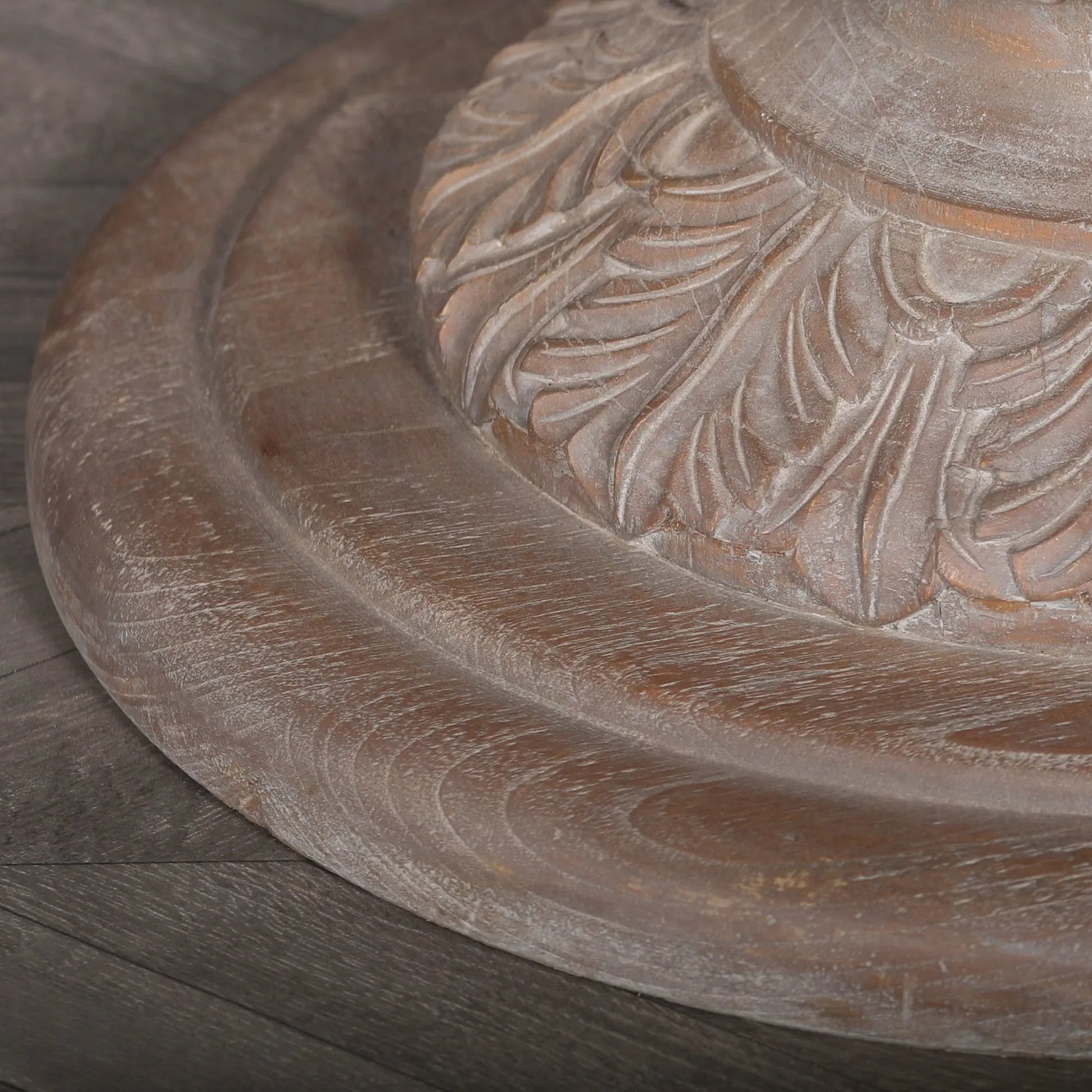 Round Pedestal Acorn Dining Table 120cm in Dark Rustic Cedar Wood   Nicholas John Interiors