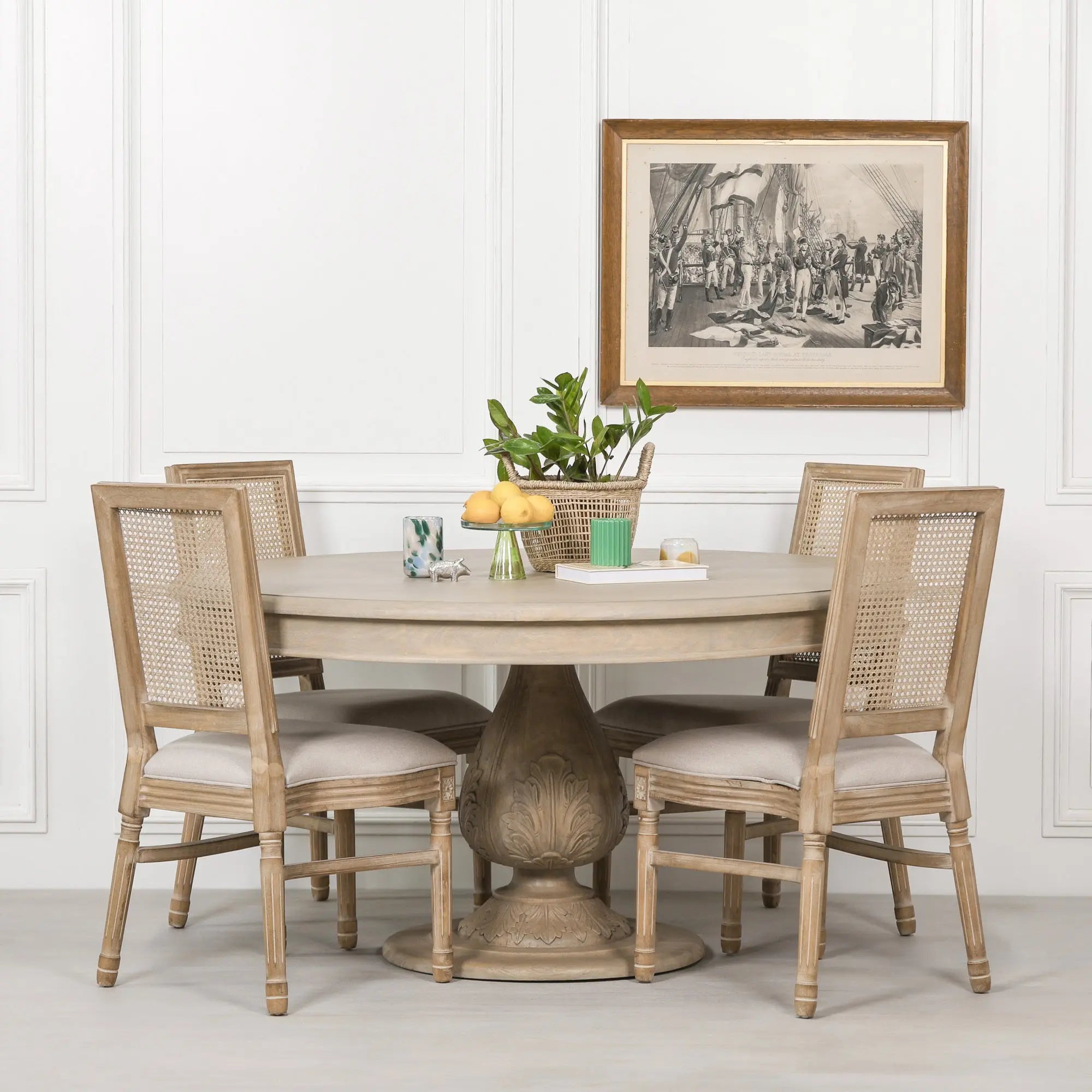 Rustic Light Wood 150cm Round Acorn Dining Table   Nicholas John Interiors