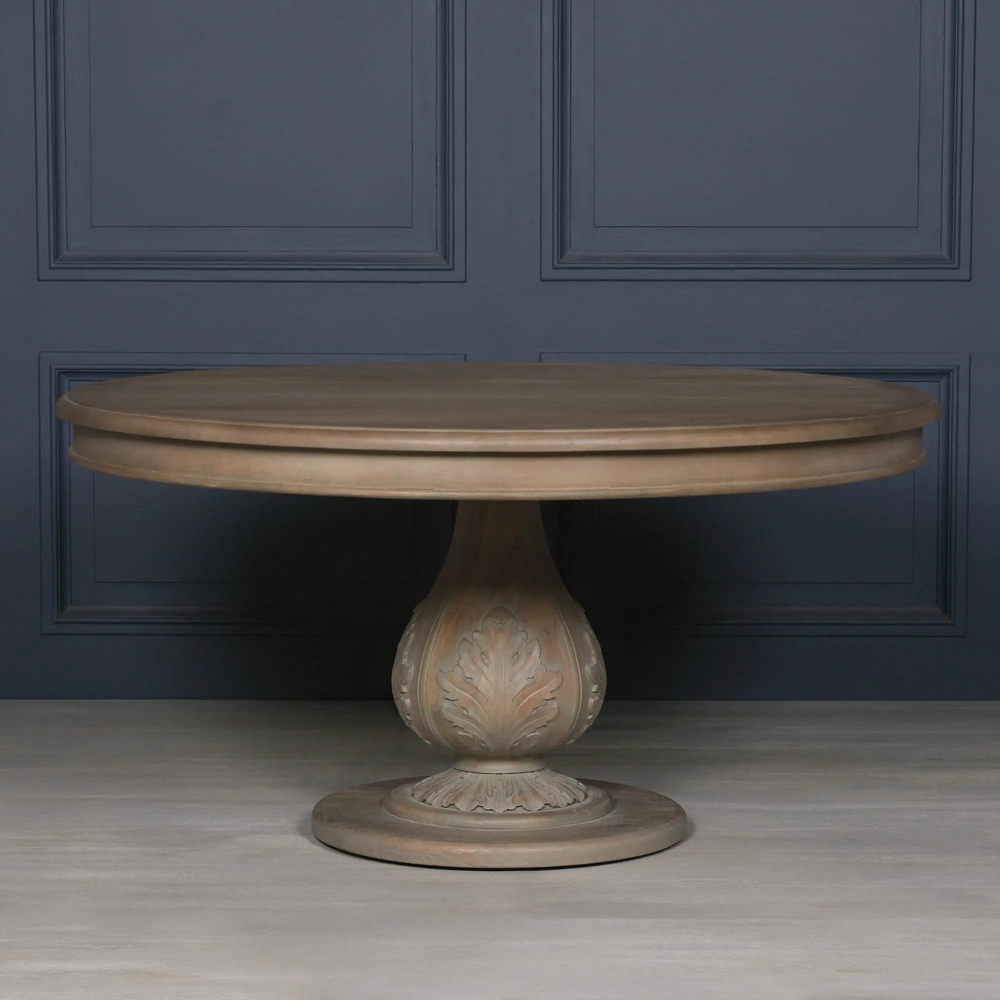 Rustic Washed 150cm Round Acorn Dining Table in Handcrafted Hardwood   Nicholas John Interiors