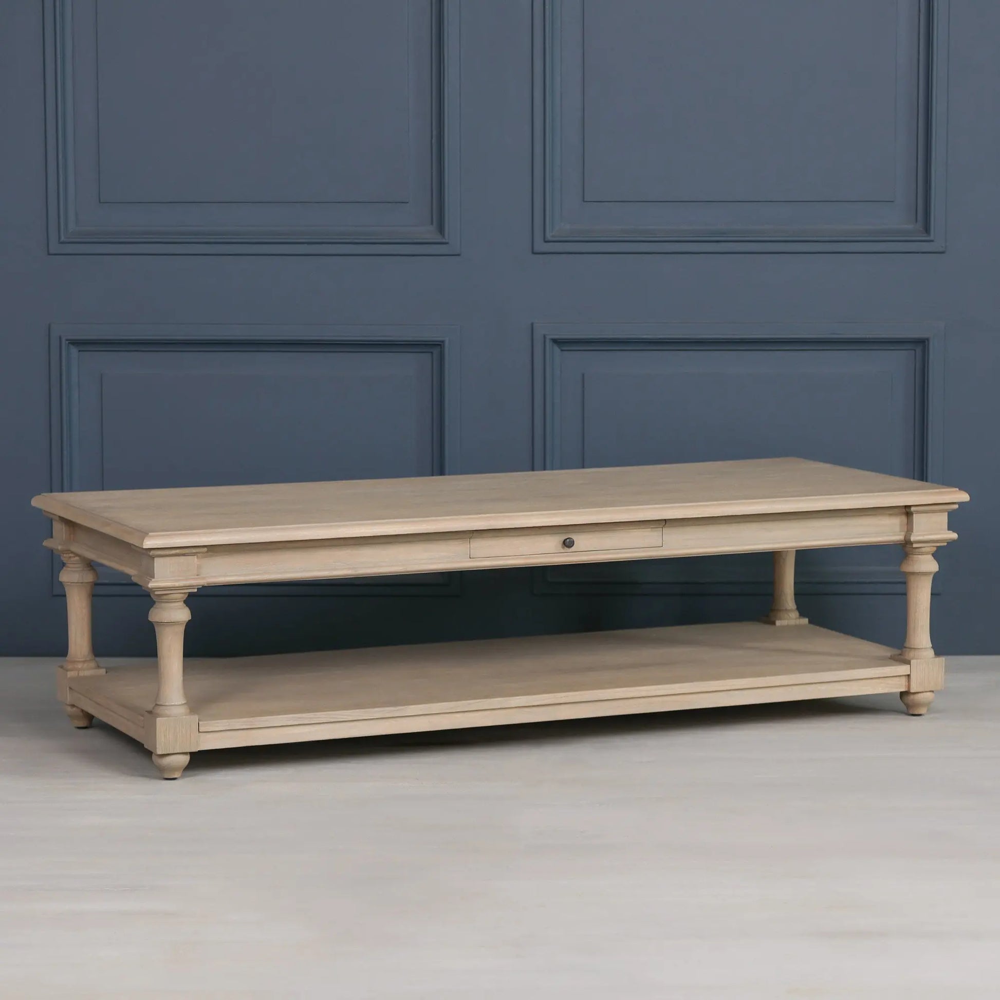 Rustic Wooden 170cm Coffee Table with Drawer   Nicholas John Interiors
