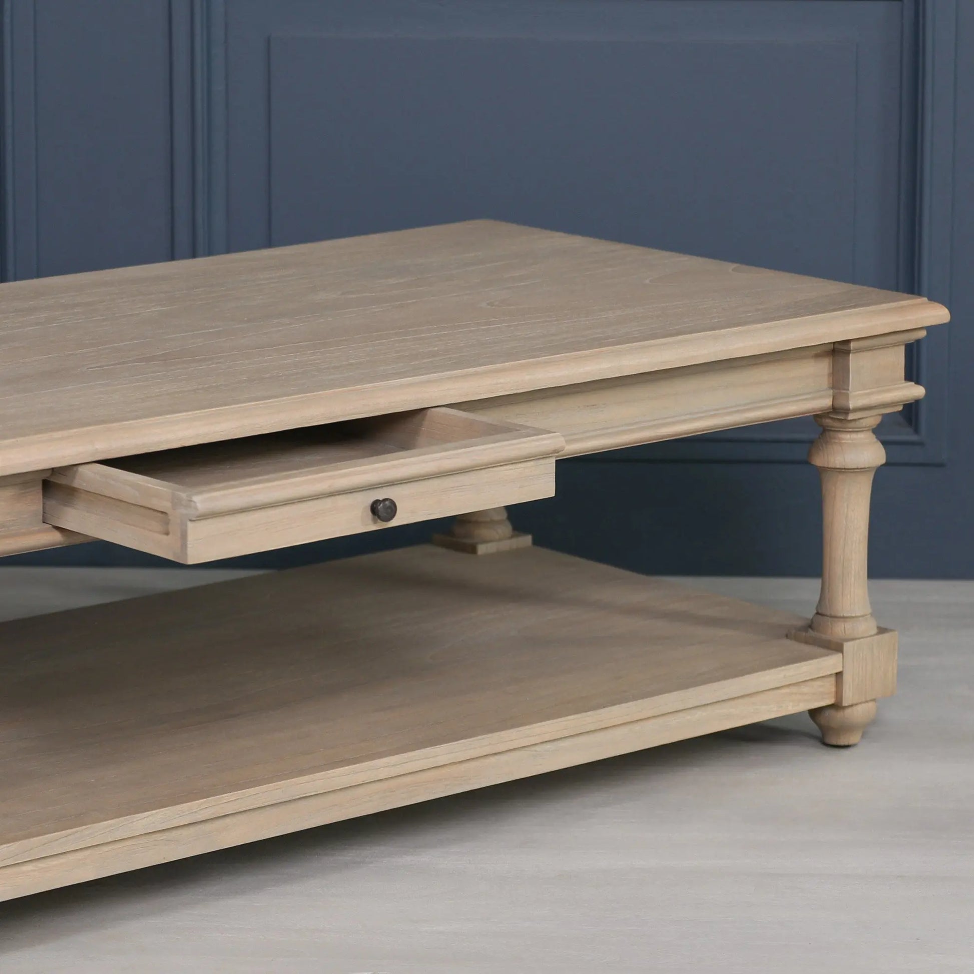 Rustic Wooden 170cm Coffee Table with Drawer   Nicholas John Interiors