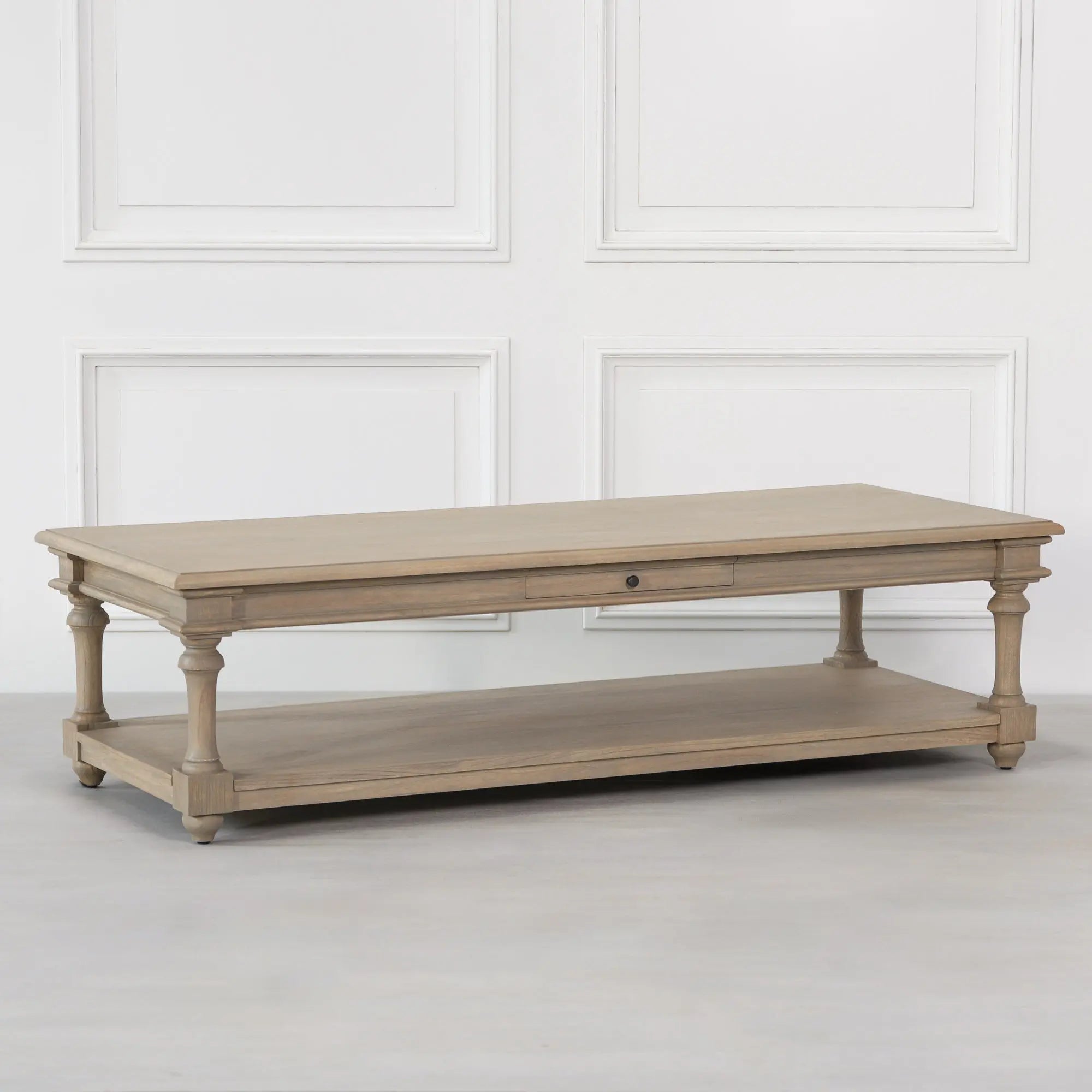 Rustic Wooden 170cm Coffee Table with Drawer   Nicholas John Interiors