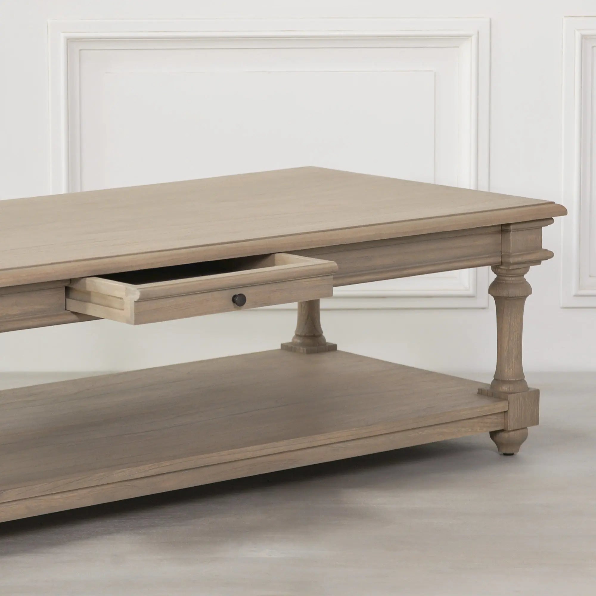 Rustic Wooden 170cm Coffee Table with Drawer   Nicholas John Interiors