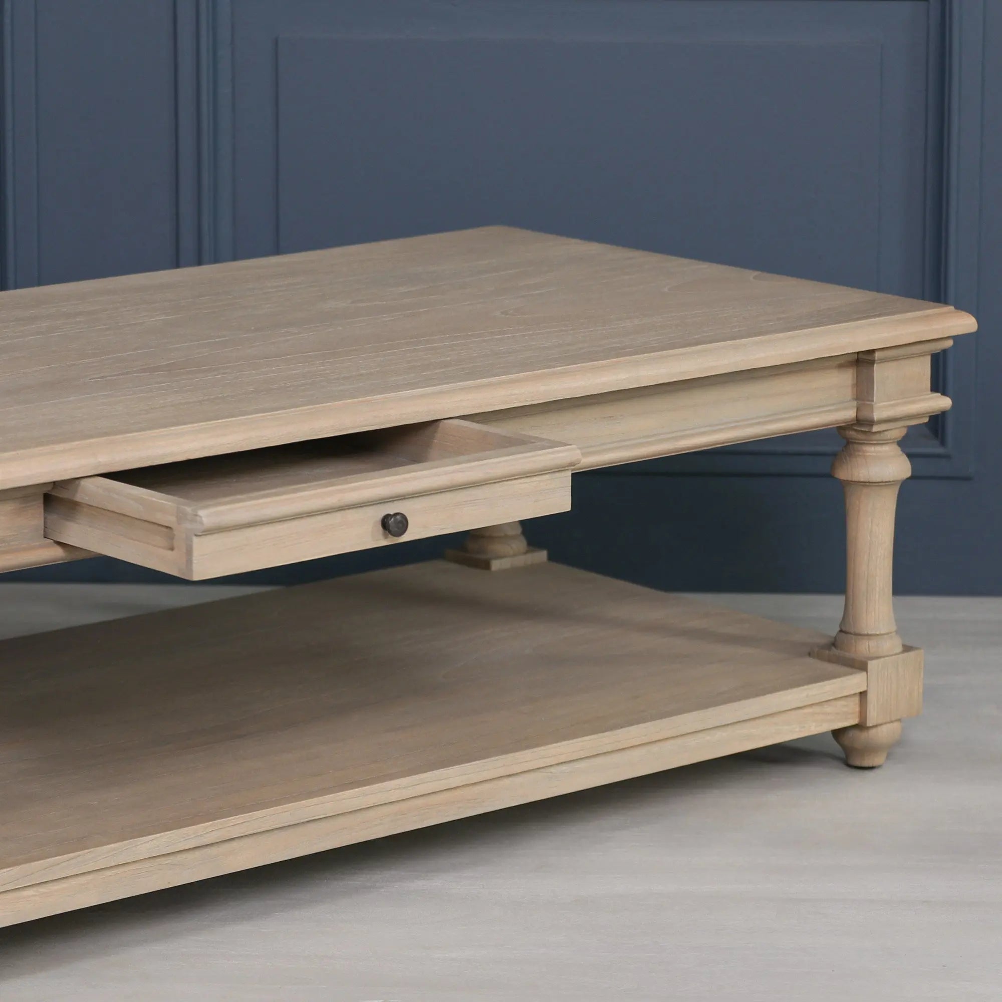 Rustic Wooden 170cm Coffee Table with Drawer   Nicholas John Interiors