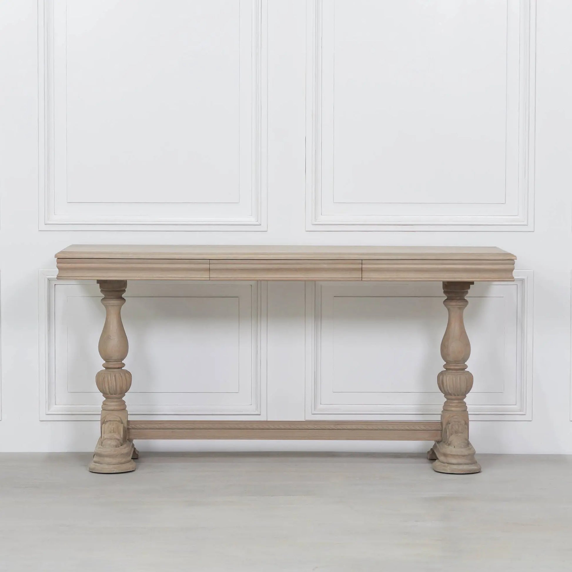 Rustic Wooden Intricate Carved Console with Drawer   Nicholas John Interiors