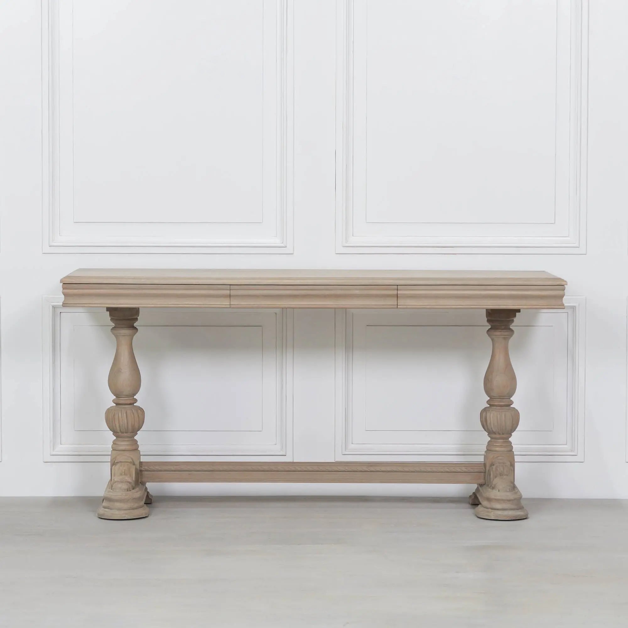 Rustic Wooden Intricate Carved Console with Drawer   Nicholas John Interiors