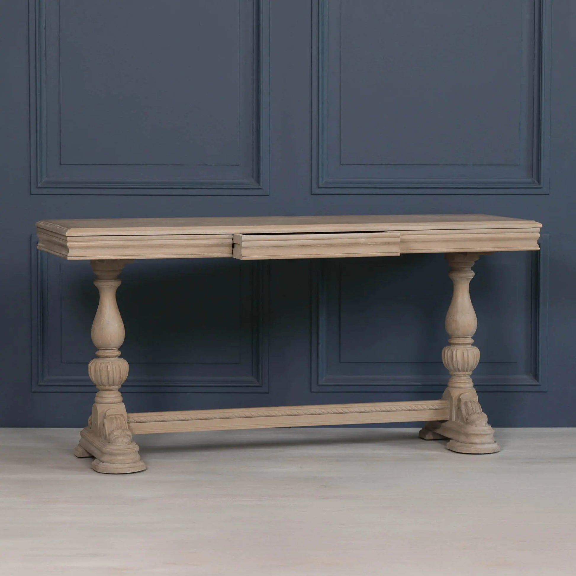 Rustic Wooden Intricate Carved Console with Drawer   Nicholas John Interiors