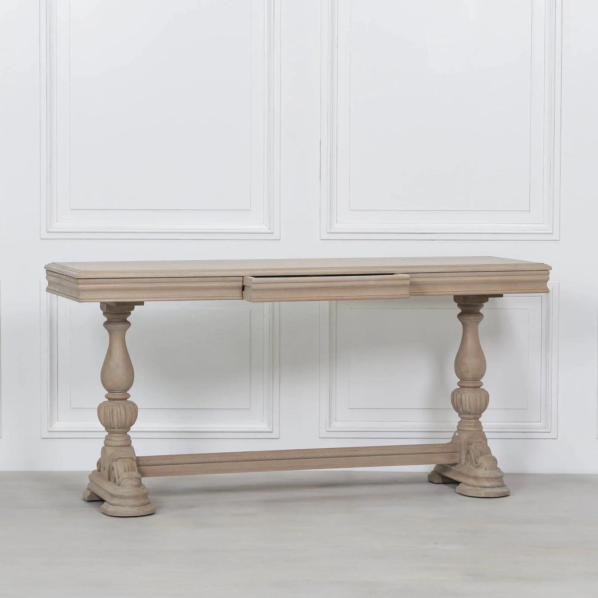 Rustic Wooden Intricate Carved Console with Drawer   Nicholas John Interiors