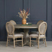 Rustic Wooden Round Pedestal Dining Table in White Cedar   Nicholas John Interiors