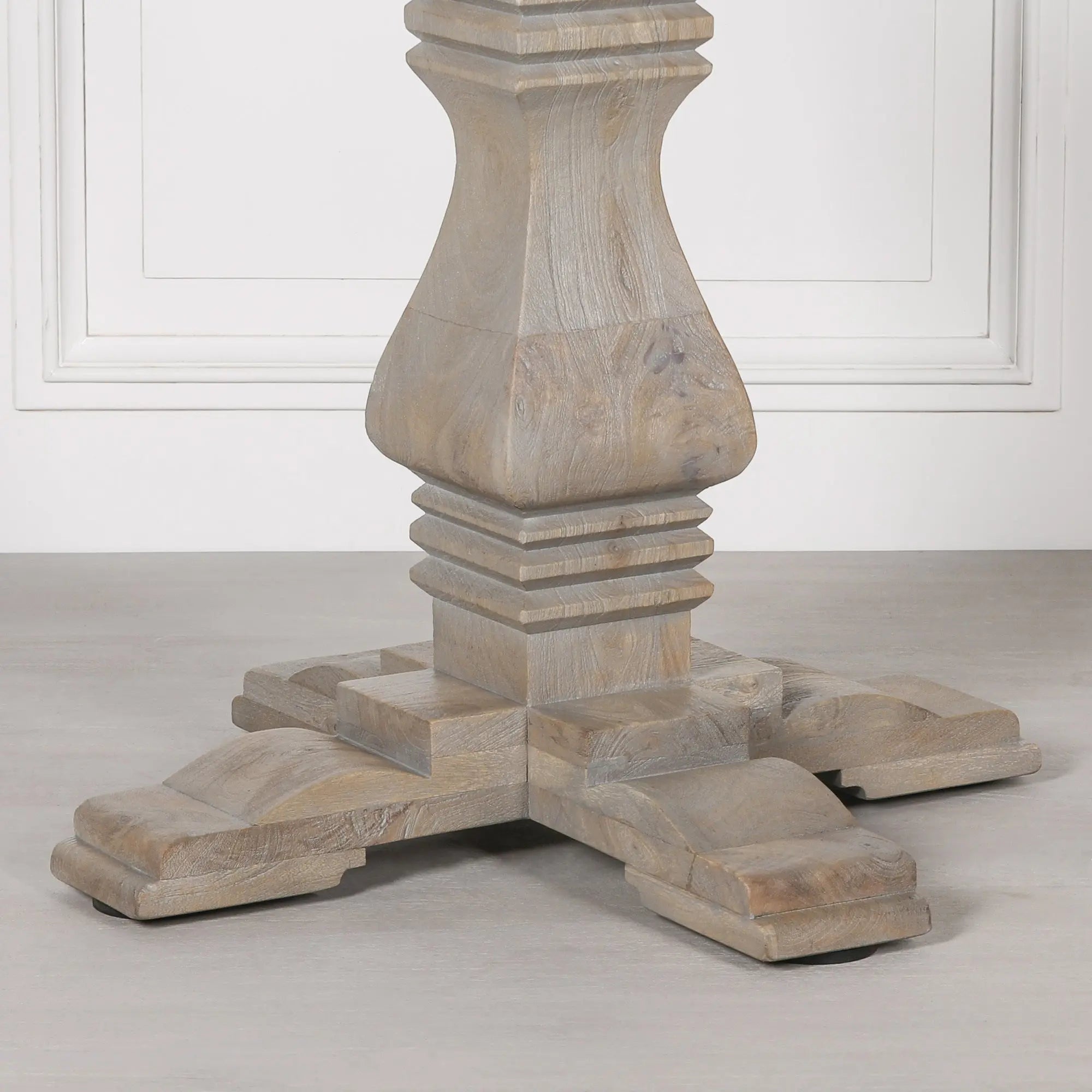 Rustic Wooden Round Pedestal Dining Table in White Cedar   Nicholas John Interiors