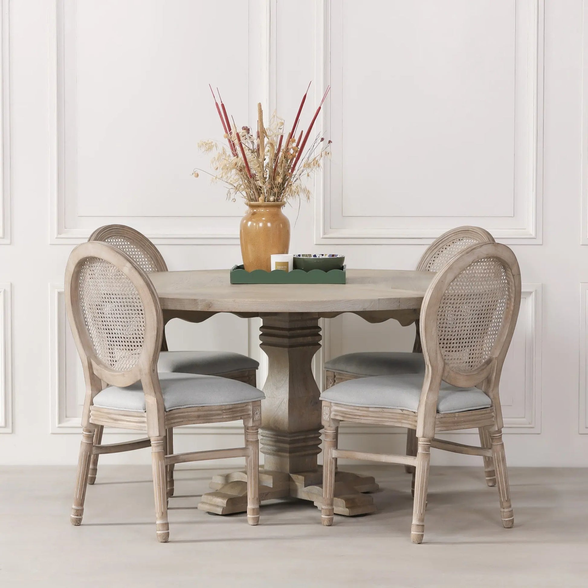 Rustic Wooden Round Pedestal Dining Table in White Cedar   Nicholas John Interiors