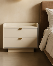 Tommy Franks Saviour Bedside Table - White Marble & Beige   Nicholas John Interiors