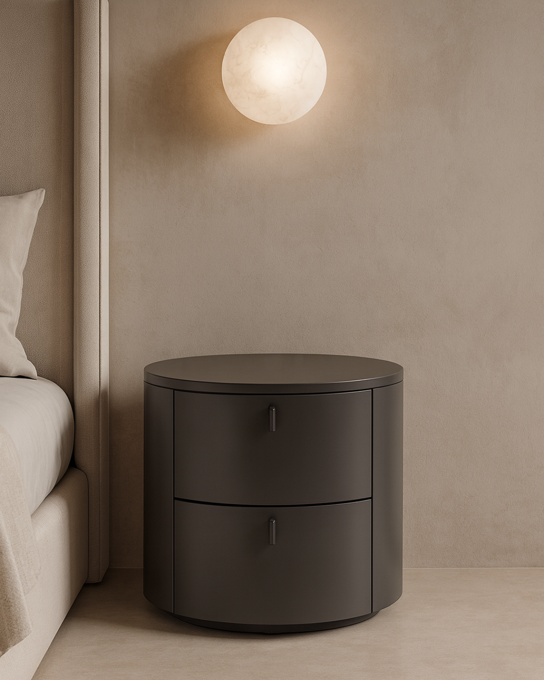 Tommy Franks Sims Bedside Table - Matte Anthracite   Nicholas John Interiors