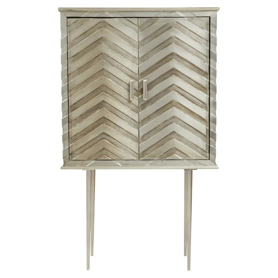 Saina Two Door Gold and Silver Chevron Cabinet   Nicholas John Interiors