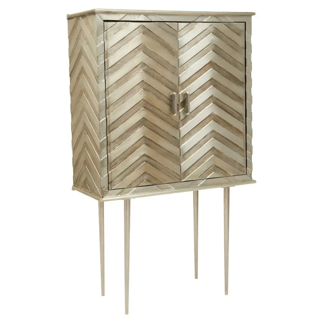 Saina Two Door Gold and Silver Chevron Cabinet   Nicholas John Interiors