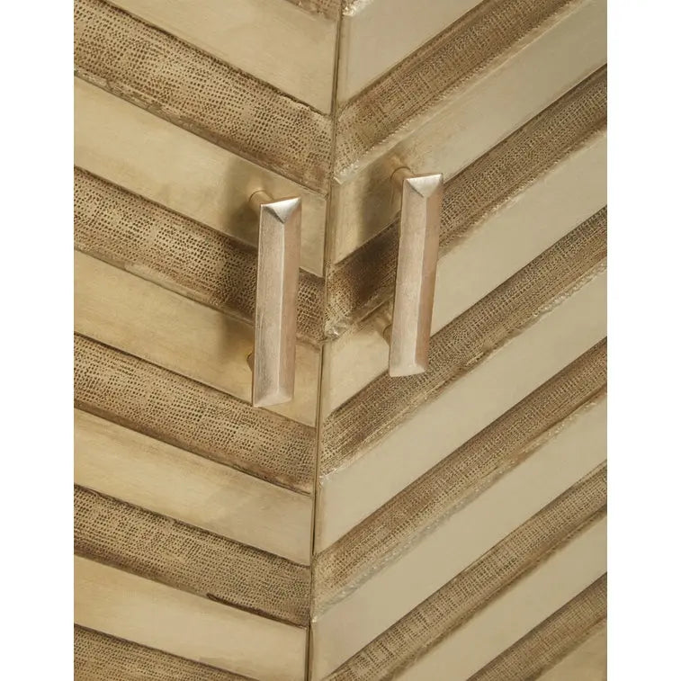 Saina Two Door Gold and Silver Chevron Cabinet   Nicholas John Interiors