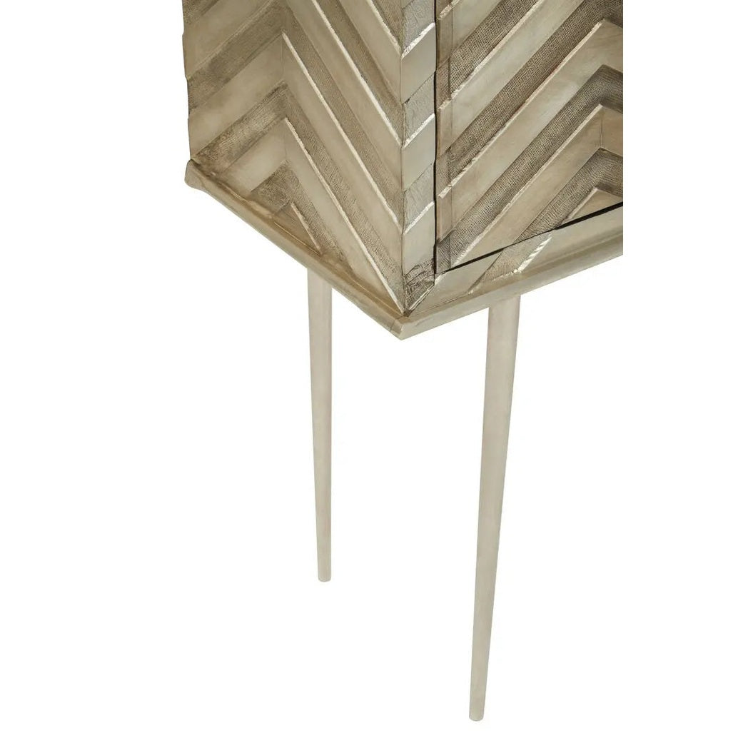 Saina Two Door Gold and Silver Chevron Cabinet   Nicholas John Interiors