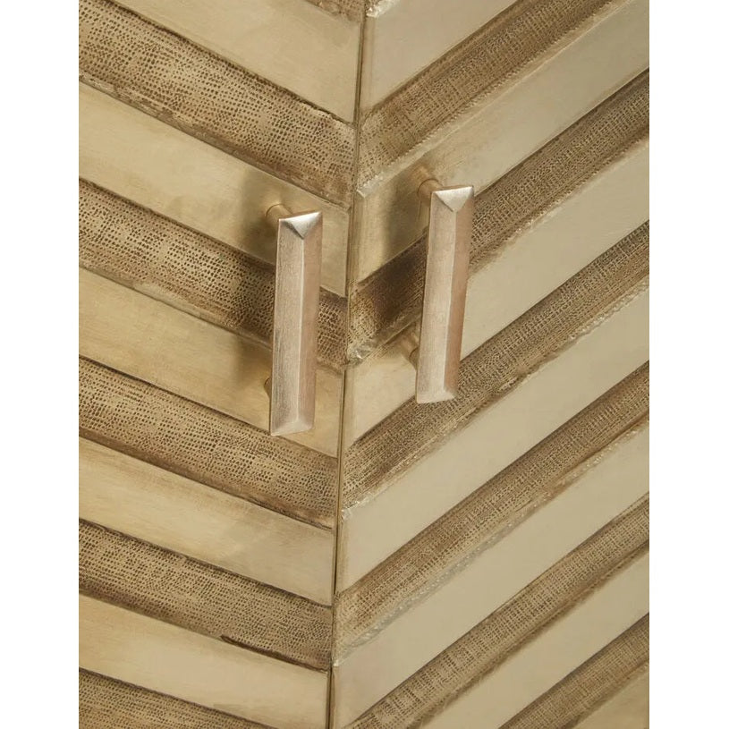 Saina Two Door Gold and Silver Chevron Cabinet   Nicholas John Interiors