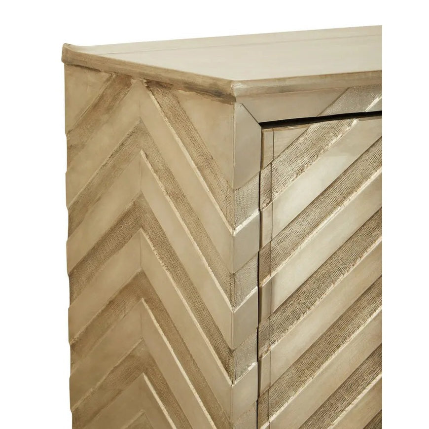 Saina Two Door Gold and Silver Chevron Cabinet   Nicholas John Interiors