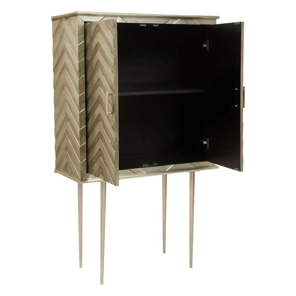 Saina Two Door Gold and Silver Chevron Cabinet   Nicholas John Interiors