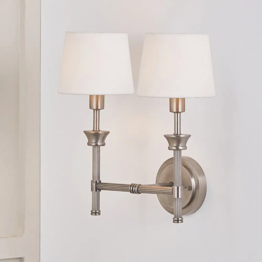 Salvatore Antique Silver Metal Double Wall Light   Nicholas John Interiors