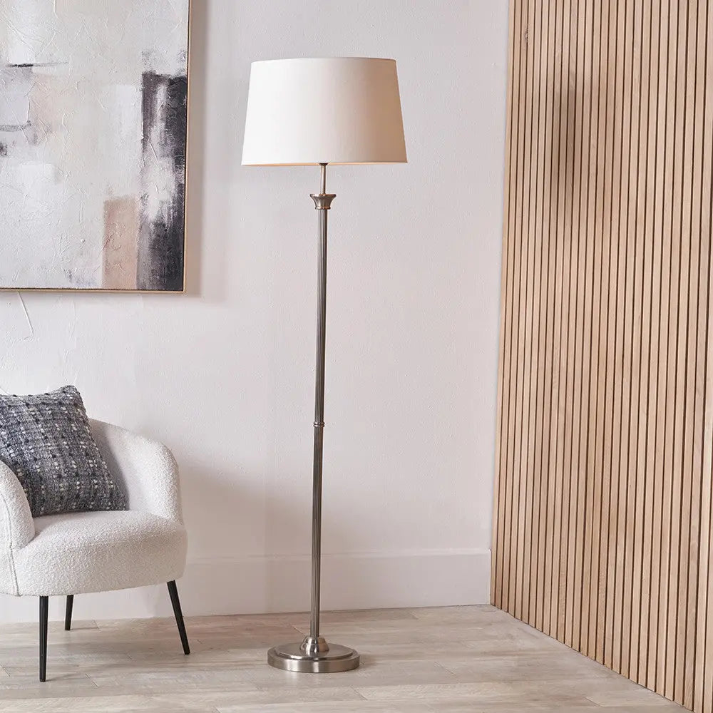 Salvatore Antique Silver Metal Floor Lamp Base   Nicholas John Interiors