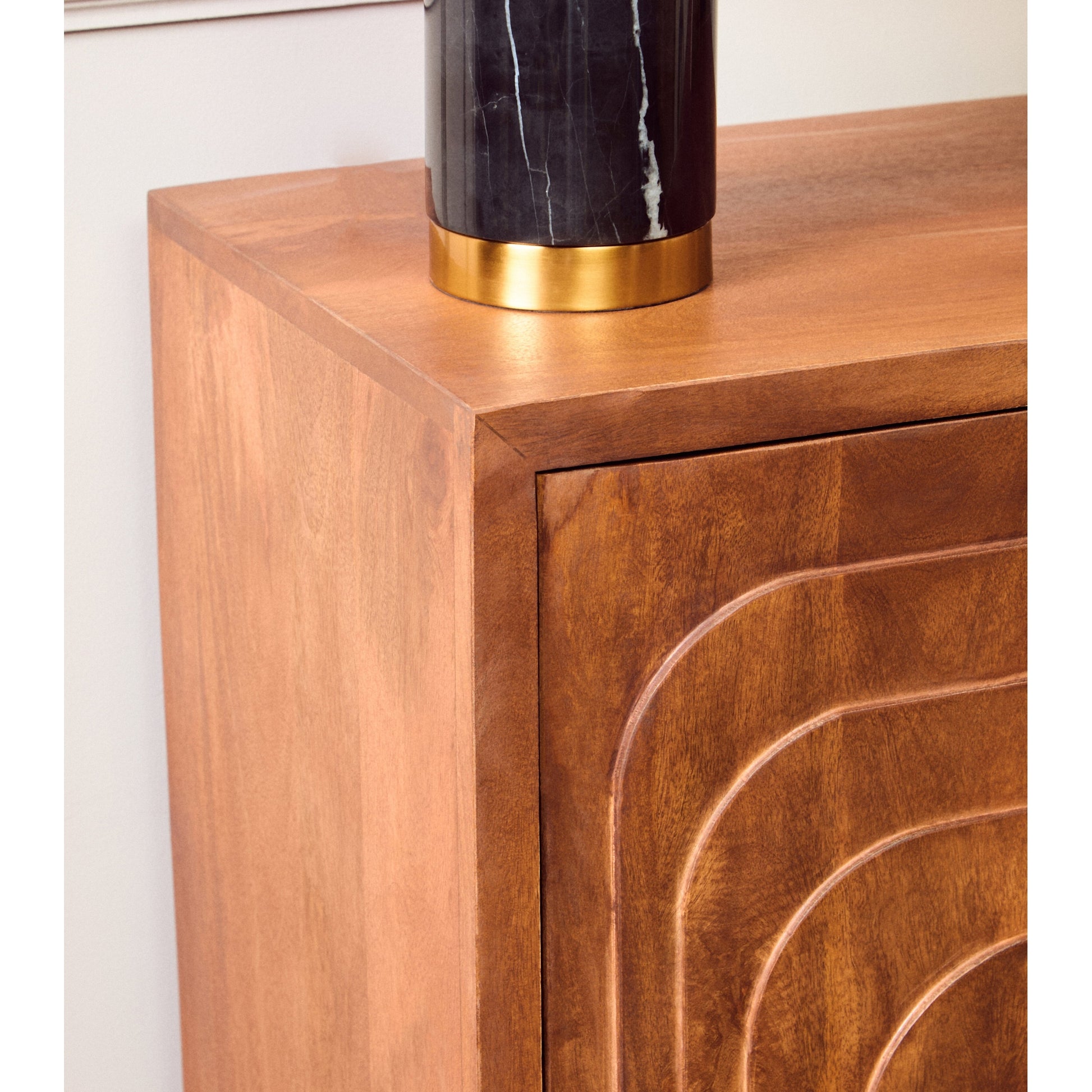 Sangra Two Door Mango Wood Carved Cabinet  Nicholas John Interiors