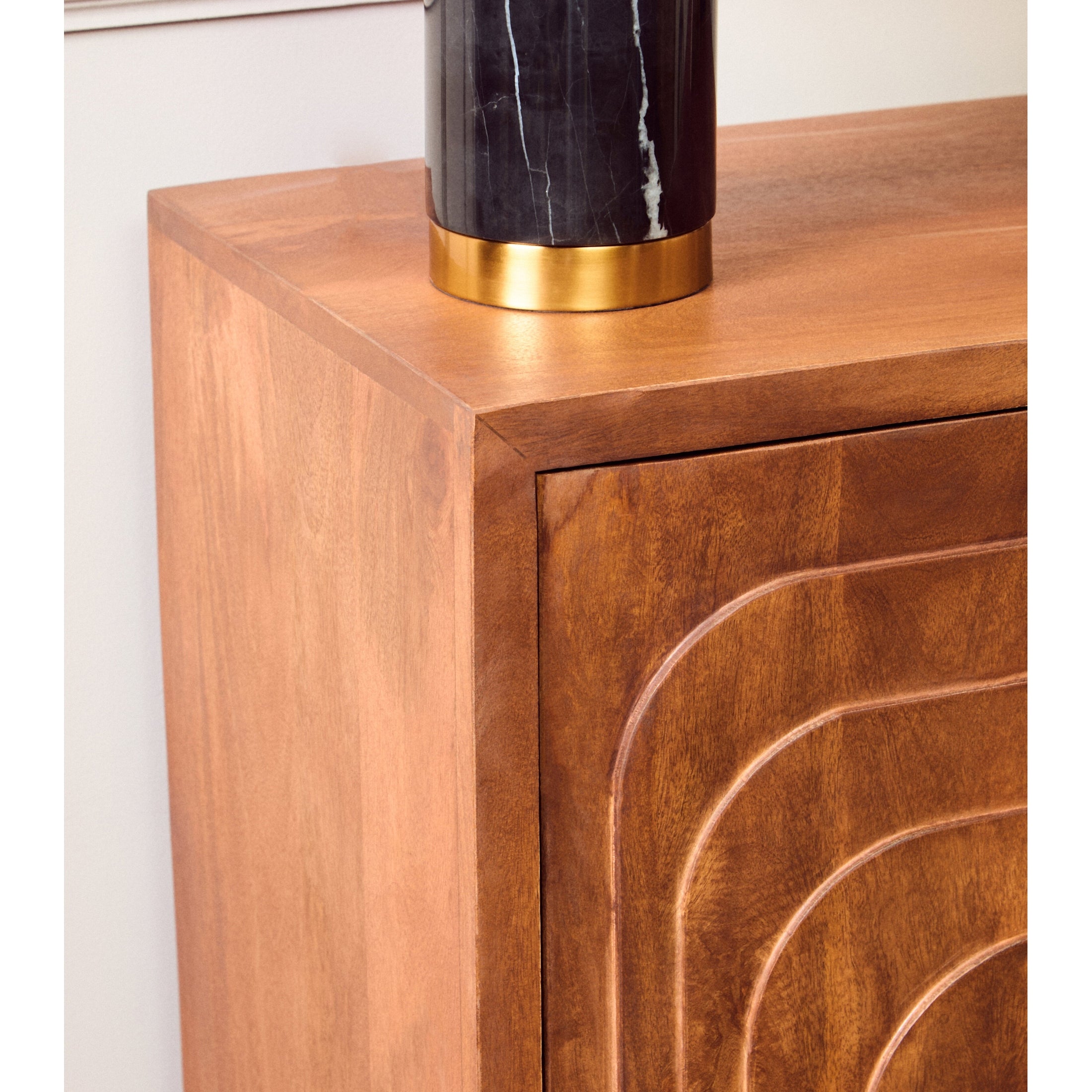 Sangra Two Door Mango Wood Carved Cabinet  Nicholas John Interiors