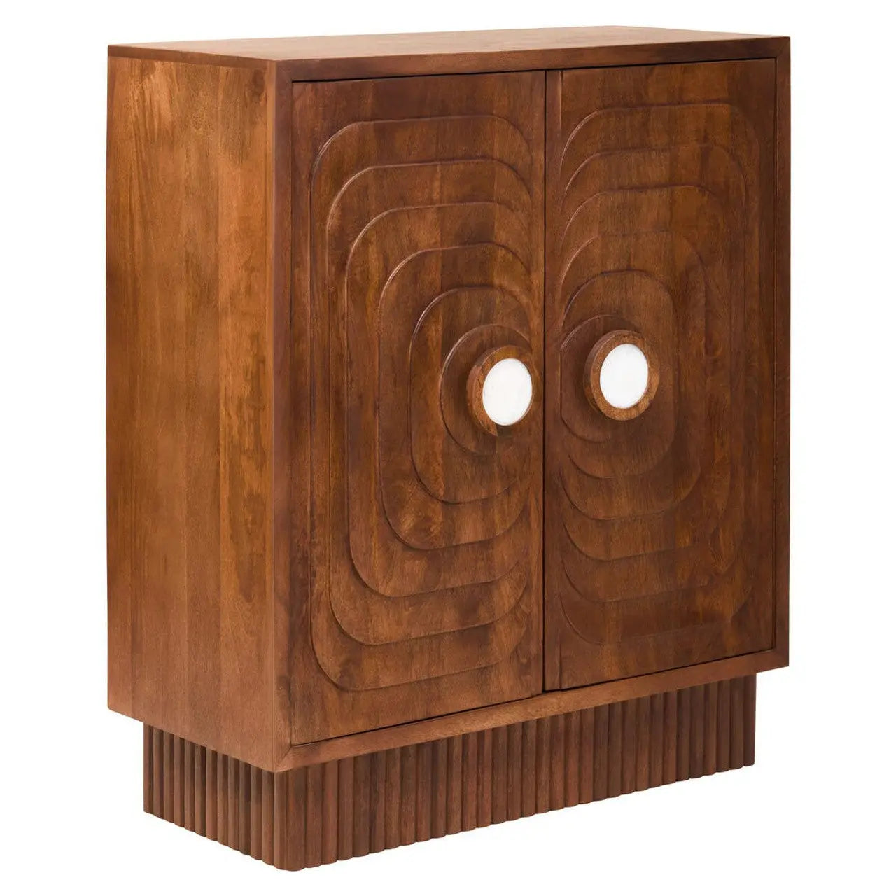Sangra Two Door Mango Wood Carved Cabinet  Nicholas John Interiors